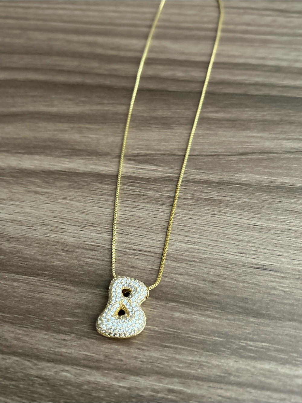 Gold Pave Initial B Necklace Q1224 - Picture 3 of 4